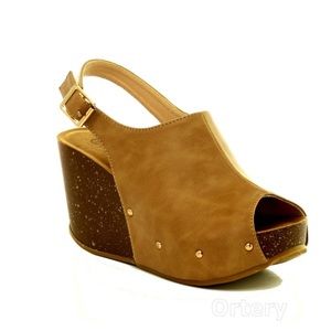 Sling back peep toe wedges